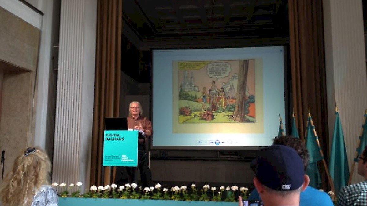 Keynote on the second day of the Digital Bauhaus Summit 2016: Bruce Sterling. Photo: Thomas Mueller